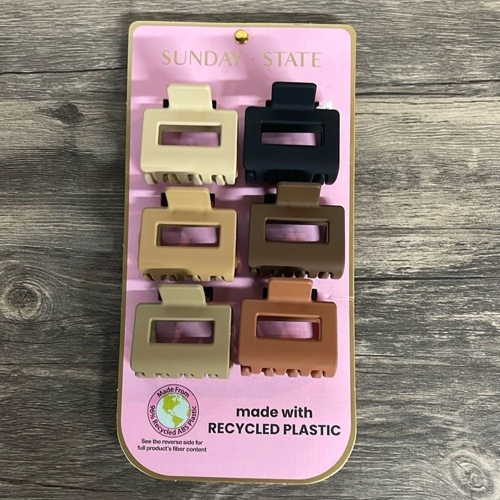 Sunday State Rectangle Hair Claw‎ Clip Set Recycled Plastic Neutral Earth Tones